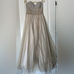 Annaby tan/brown/silver/gold beaded prom dress size 10